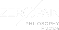 The picture shows the logo with the words Zero Pain Philosophy Practice, and there is a diagonal line through the O in Zero. This unique design represents Sanderson Vet, a well-known independent vet in Wirral famous for their new ways of caring for animals.